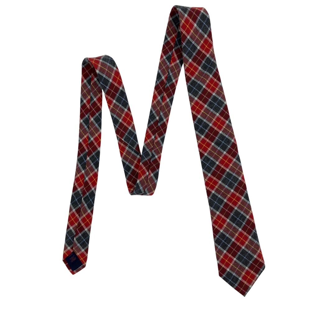 Broletto Plaid Necktie Mens Red Grey Yellow 100% Cotton Tartan Tie 60"X3"